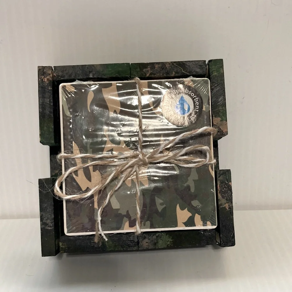 Camouflage Hunting Military Drink Coasters Absorbent Cork Backed Set of 4